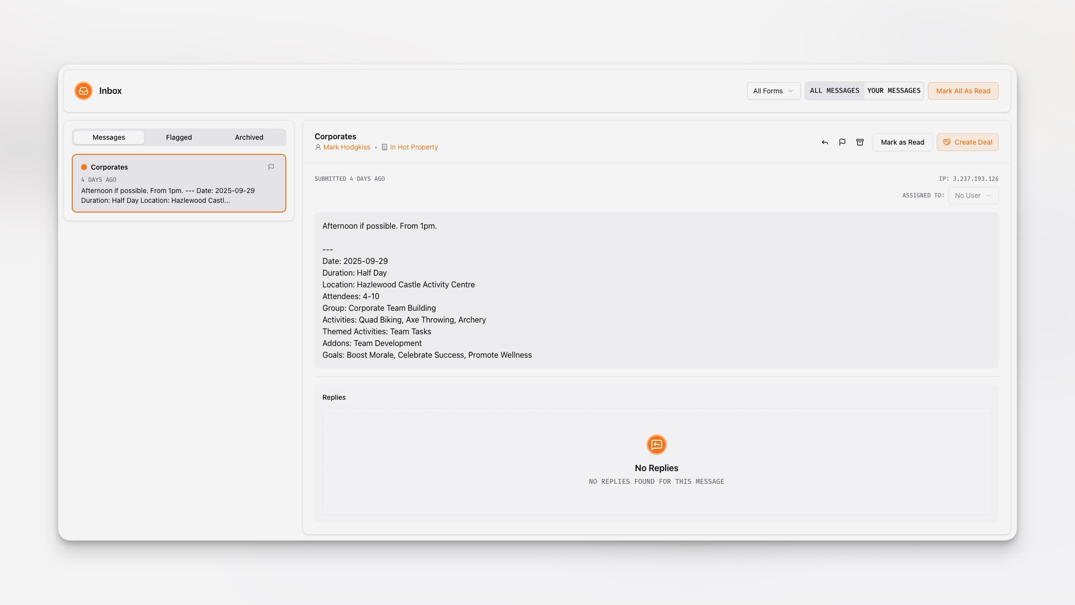 53° Contact Form Inbox