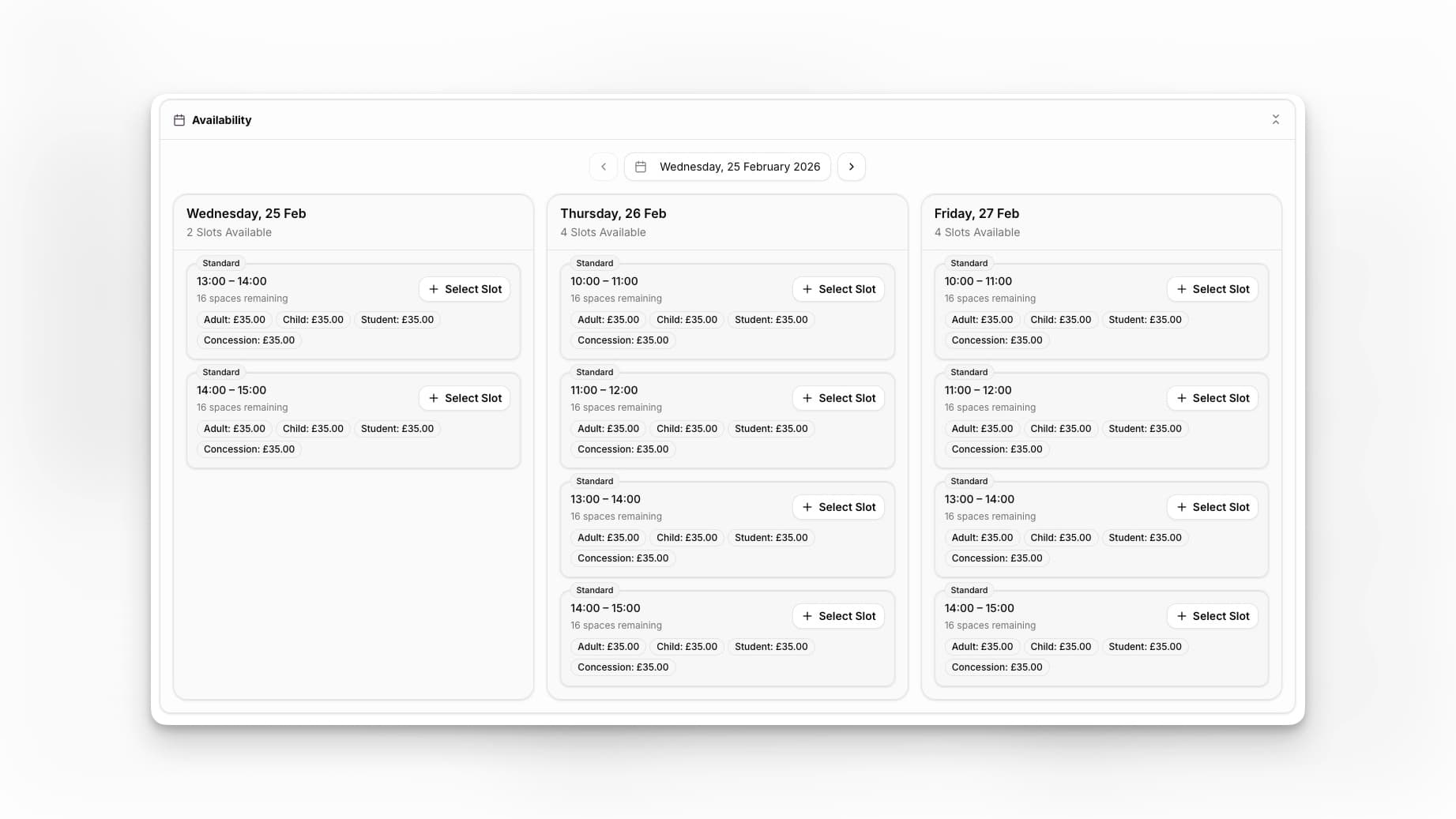 53°Booking Site Customer Availability Calendar - Light