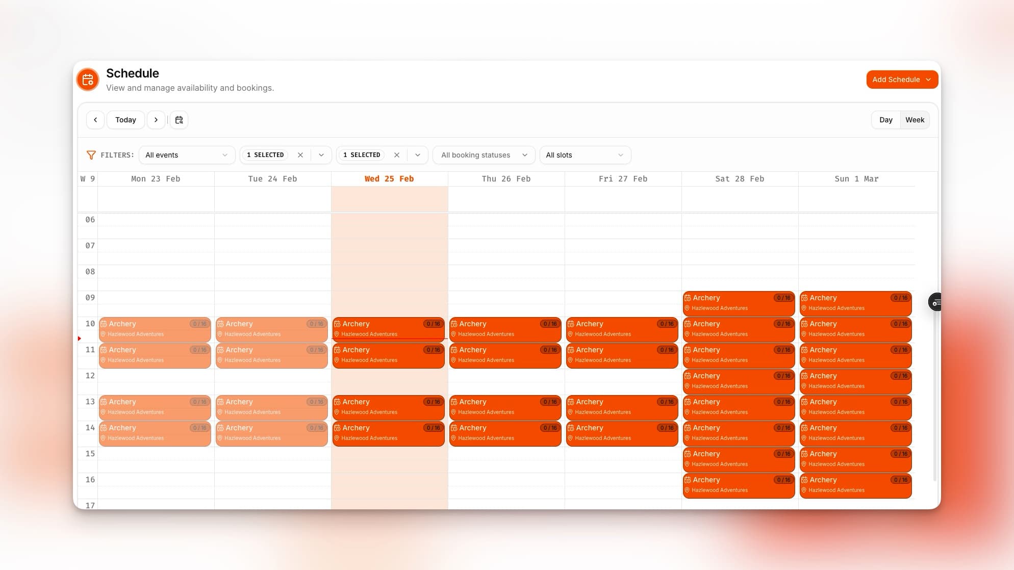 53° Booking Schedule Calendar - Light
